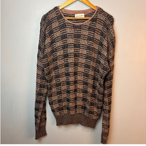 Vintage Tony Lambert Brown Check Sweater Mens XL Heavyweight 90's Pullover -2